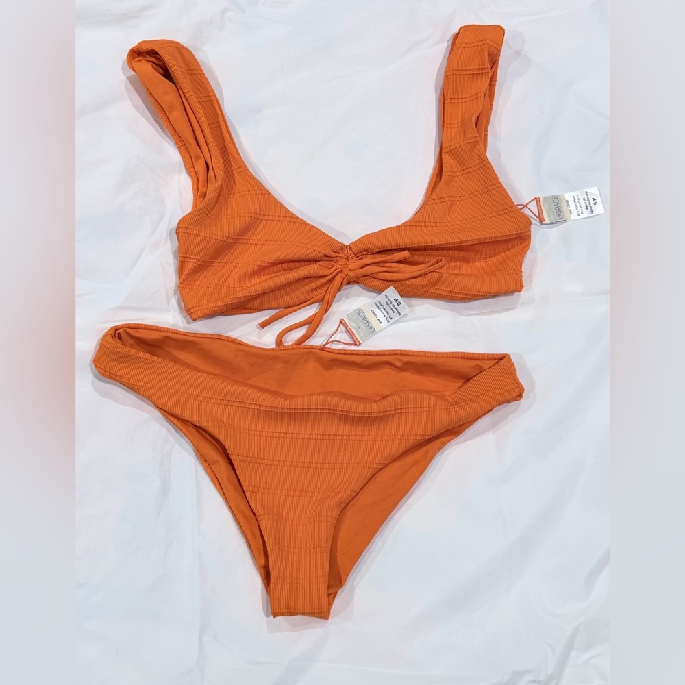 L*Space Bikini Set, Orange Textured Swim Beach, size Small